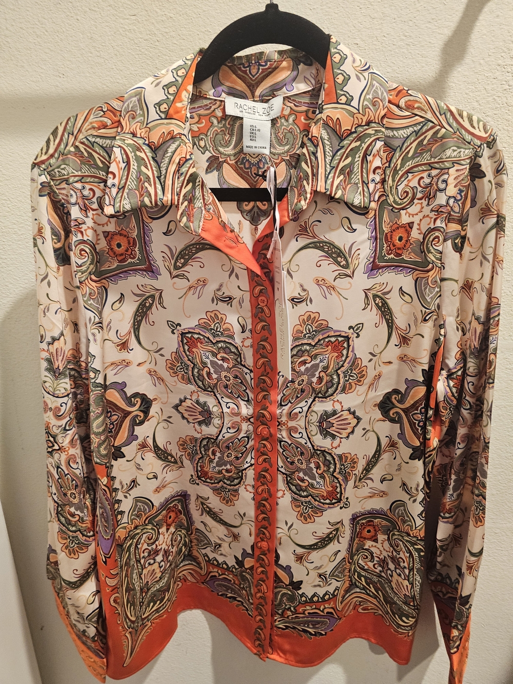 Rachel Zoe Orange and Cream Paisley-Print Silk-Blend Button-Down Shirt